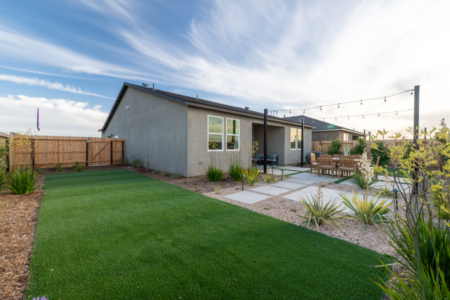 A house with a lawn.