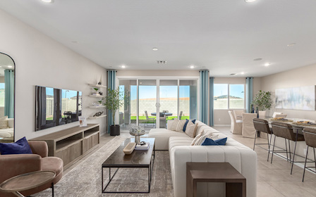 A living room with a large window.