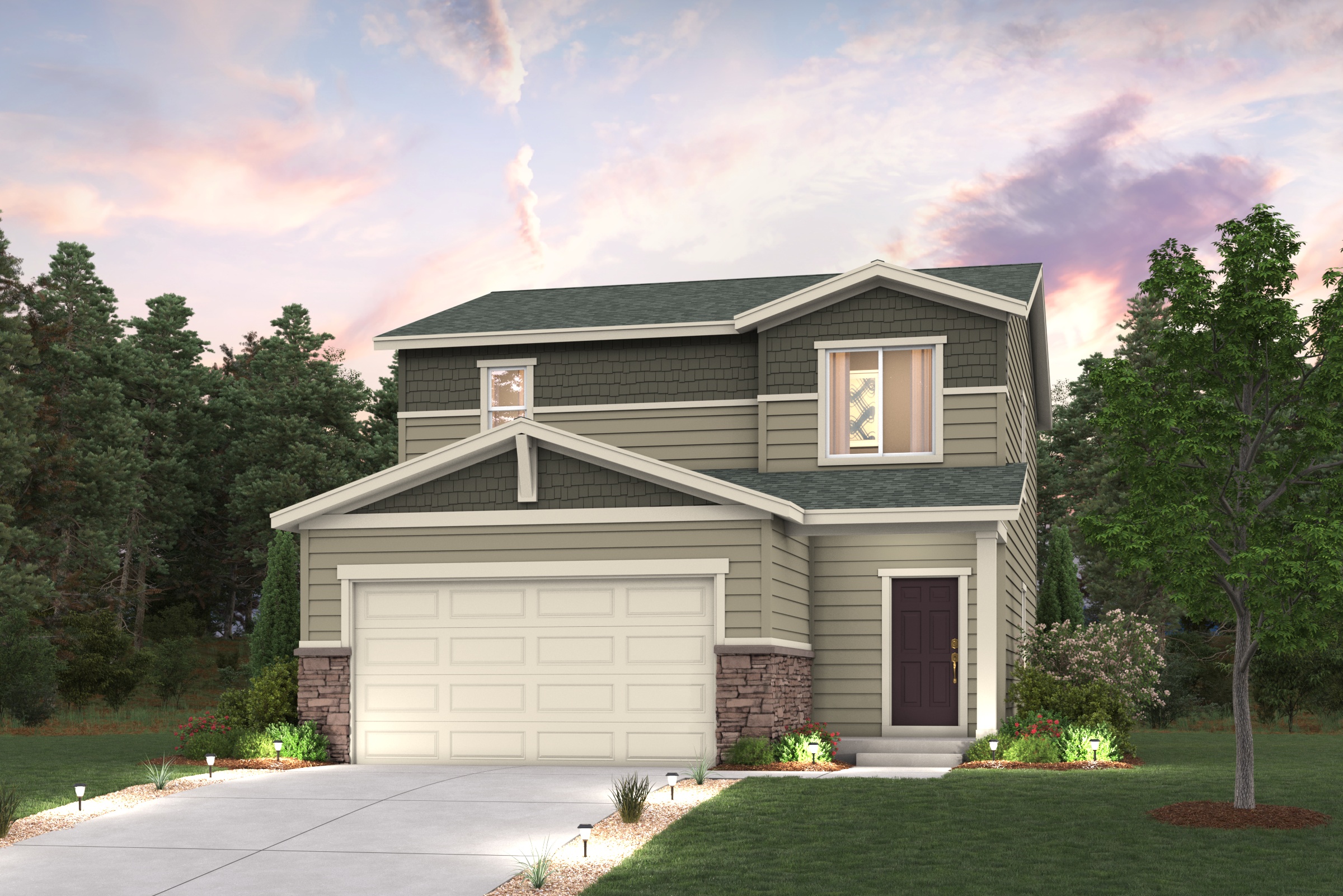 Leyalnd Floorplan home rendering Elevation B with landscaping