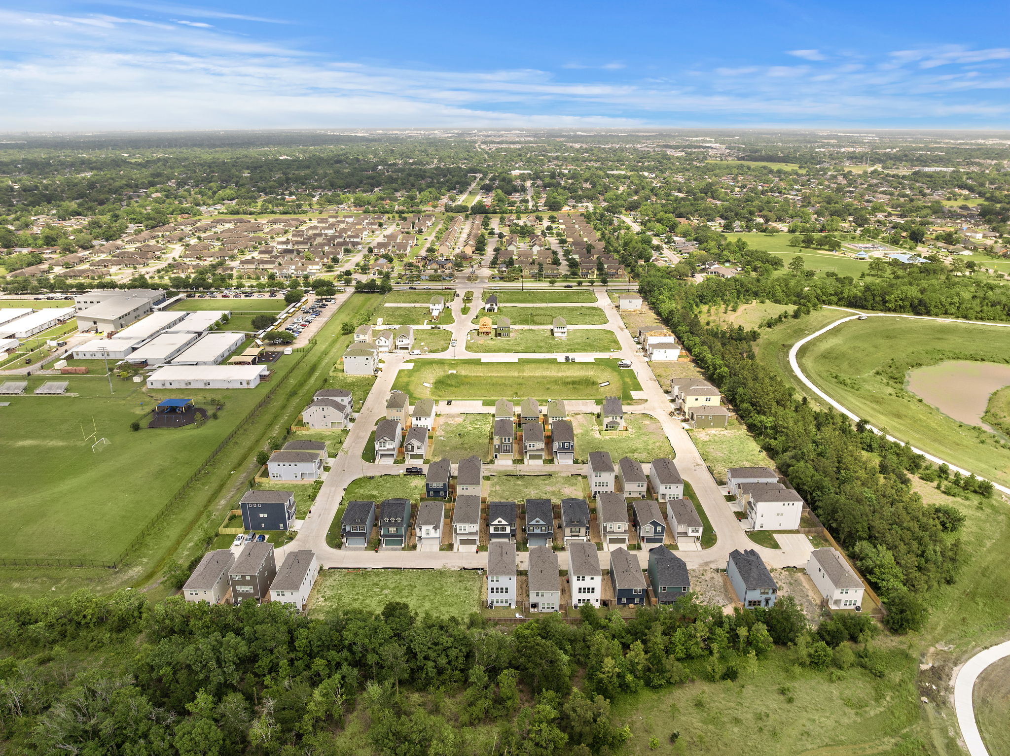 An aerial view of a town.