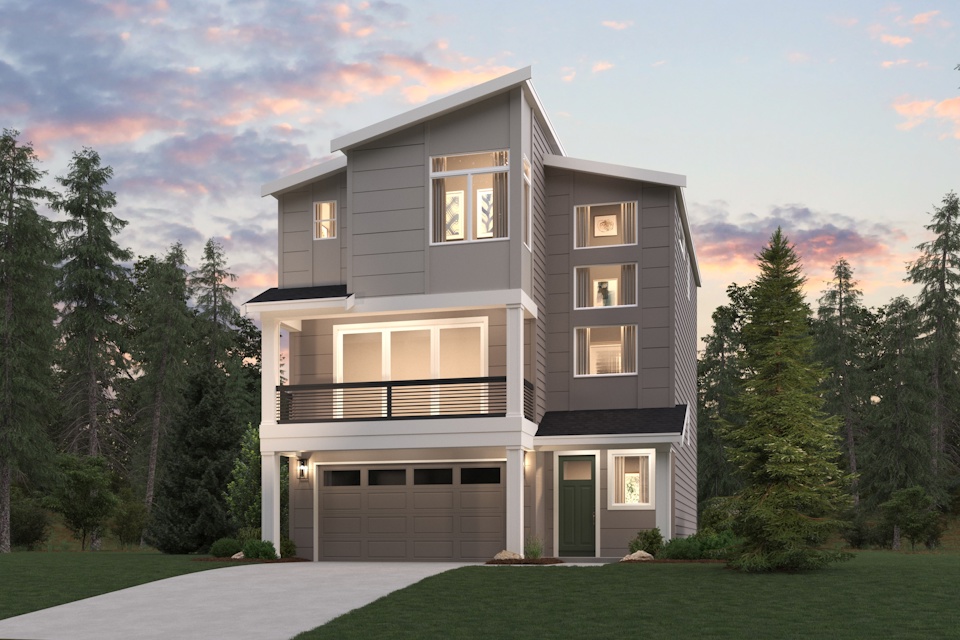 A house with trees around it.