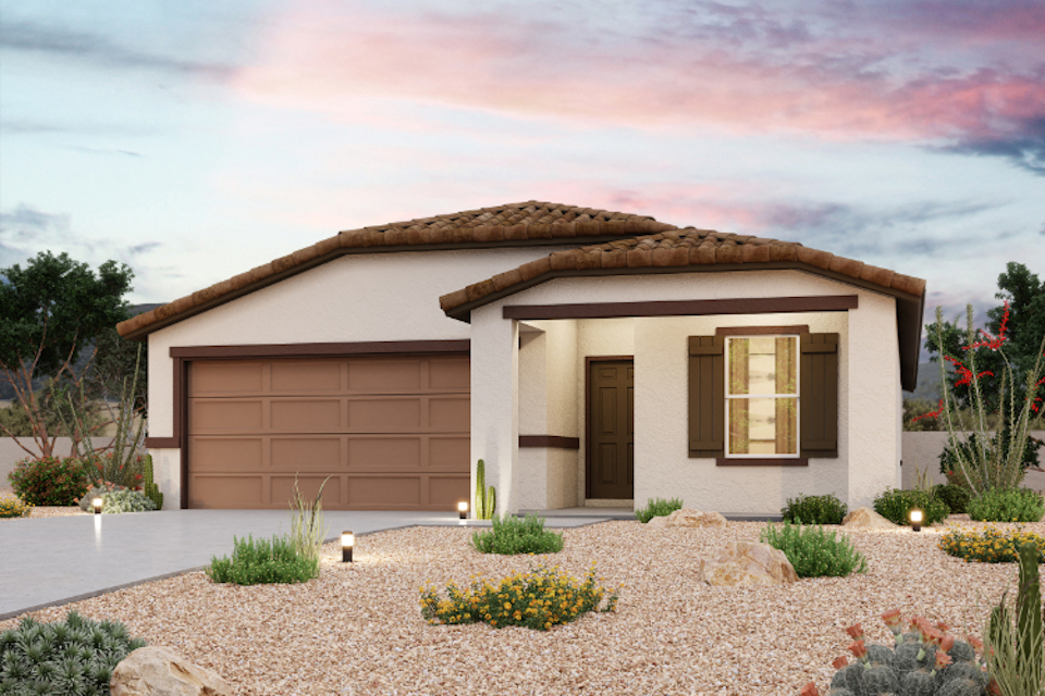 A house with a garage and a driveway.