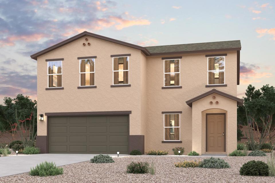 A large house with a garage.
